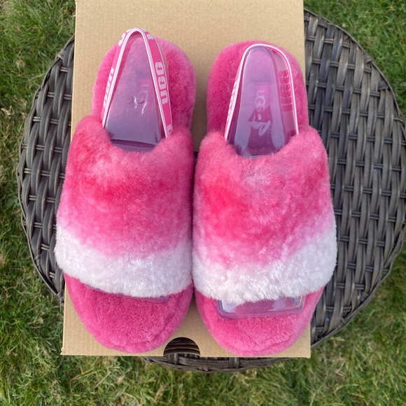 NWT/NIB UGG Youth/ Big Girl's Fluff Yeah Gradient Pink Slide/ Slippers (Size 4) - Picture 4 of 8